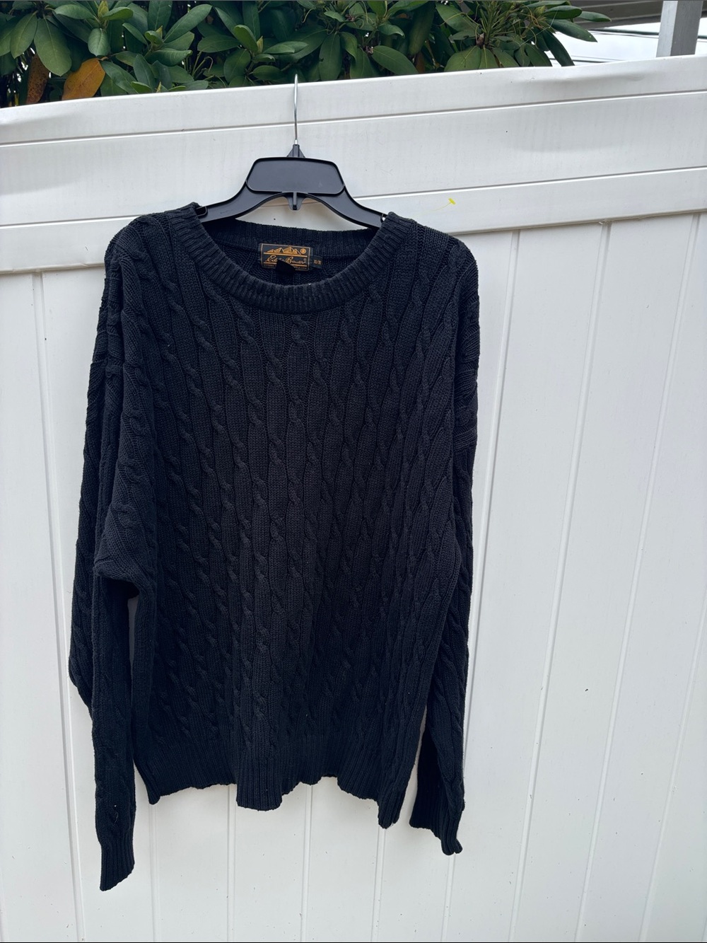 Eddie Bauer Black Cable Knit Crewneck Sweater